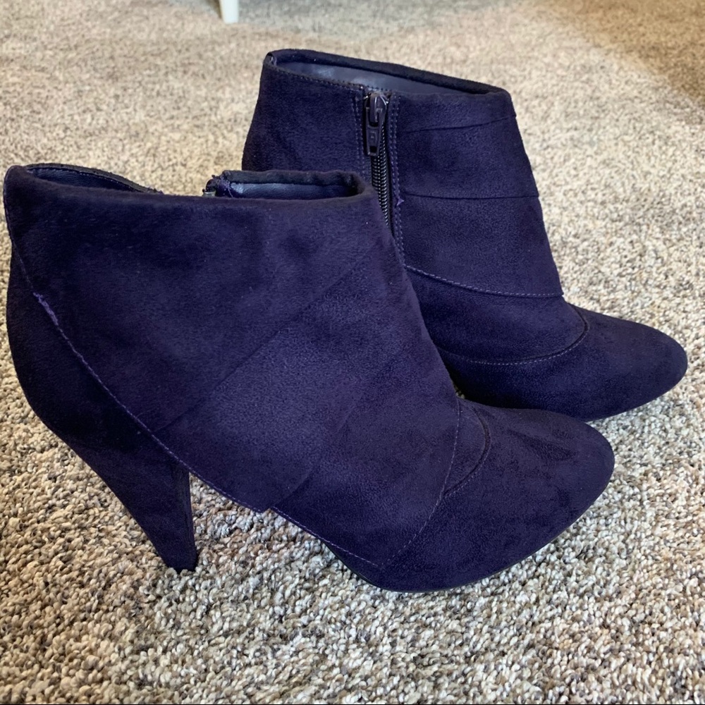 Purple Suede Heeled Booties, 9